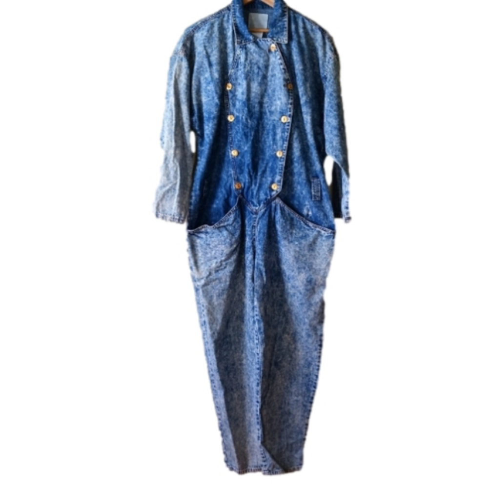 💙 Vintage French Workwear Denim Jumpsuit – Authentic Faded Indigo | Size M 💙